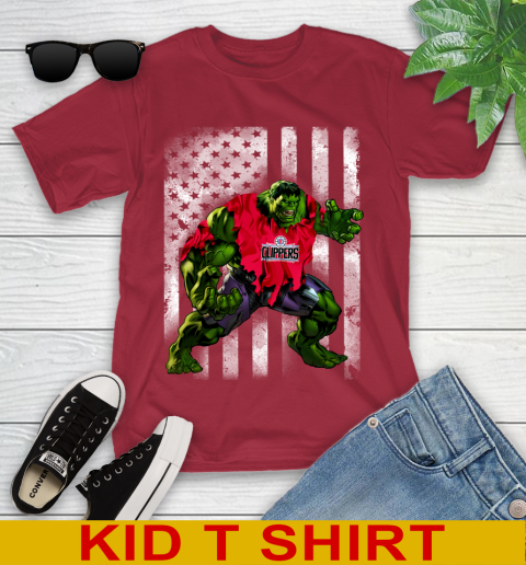 LA Clippers Hulk Marvel Avengers NBA Basketball American Flag Youth T-Shirt - Image 13