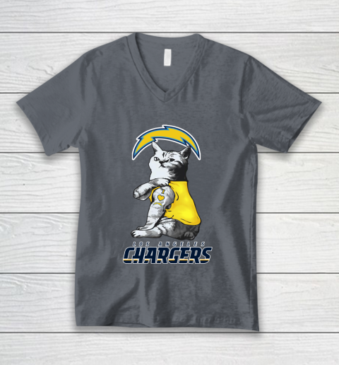 NFL Football My Cat Loves Los Angeles Chargers V-Neck T-Shirt 4