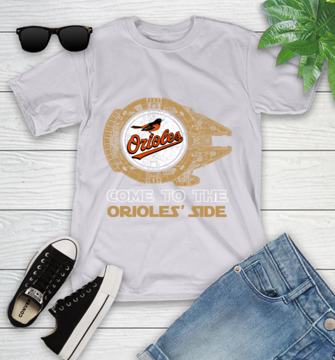 MLB Come To The Baltimore Orioles Side Star Wars Baseball Sports Youth T-Shirt 4