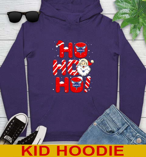 Charlotte Hornets NBA Basketball Ho Ho Ho Santa Claus Merry Christmas Shirt Youth Hoodie - Image 6