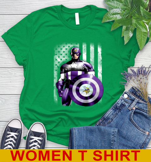 Minnesota Vikings NFL Football Captain America Marvel Avengers American Flag Shirt Women's T-Shirt 7