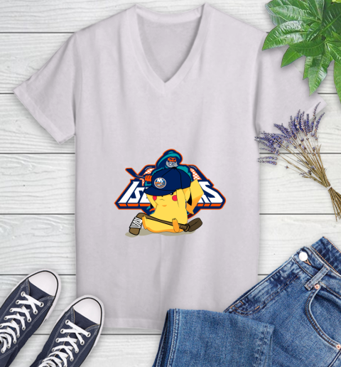NHL Pikachu Hockey Sports New York Islanders Women's V-Neck T-Shirt
