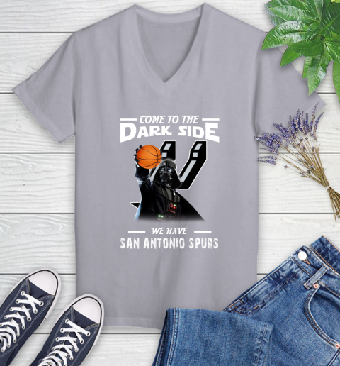 NBA Come To The Dark Side We Have San Antonio Spurs Star Wars Darth Vader Basketball Women's V-Neck T-Shirt 4