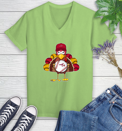 Atlanta Braves Turkey thanksgiving Women's V-Neck T-Shirt 11