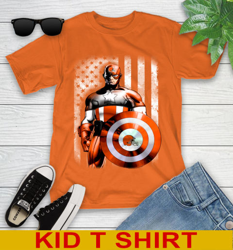 Cleveland Browns NFL Football Captain America Marvel Avengers American Flag Shirt Youth T-Shirt 8