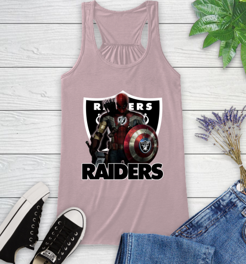 NFL Captain America Thor Spider Man Hawkeye Avengers Endgame Football Oakland Raiders Racerback Tank 11