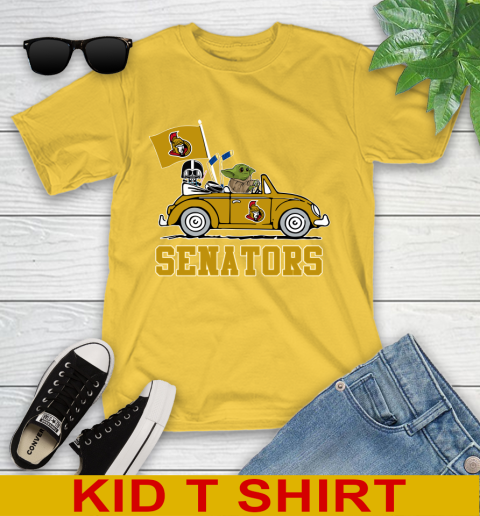 NHL Hockey Ottawa Senators Darth Vader Baby Yoda Driving Star Wars Shirt Youth T-Shirt 8