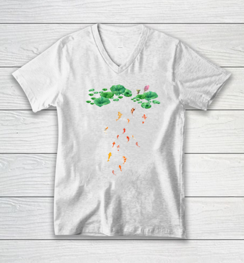 Watercolor Japanese Koi Fish Goldfish Lily Pad Lotus Leaf Beauty V-Neck T-Shirt