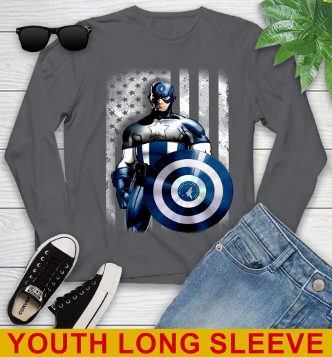Minnesota Timberwolves NBA Basketball Captain America Marvel Avengers American Flag Shirt Youth Long Sleeve 9