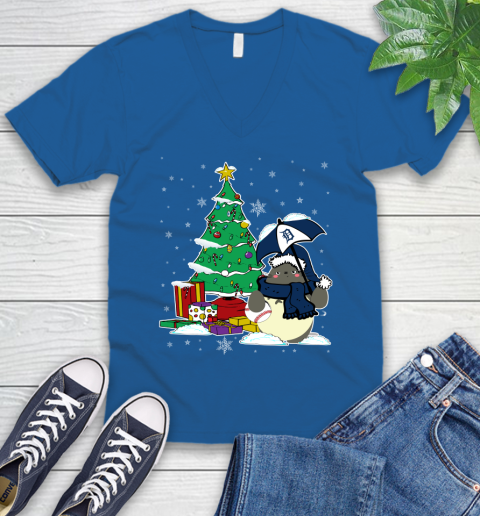 Detroit Tigers MLB Baseball Cute Tonari No Totoro Christmas Sports V-Neck T-Shirt 5
