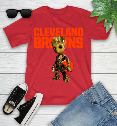 Cleveland Browns NFL Football Groot Marvel Guardians Of The Galaxy Youth T-Shirt 10
