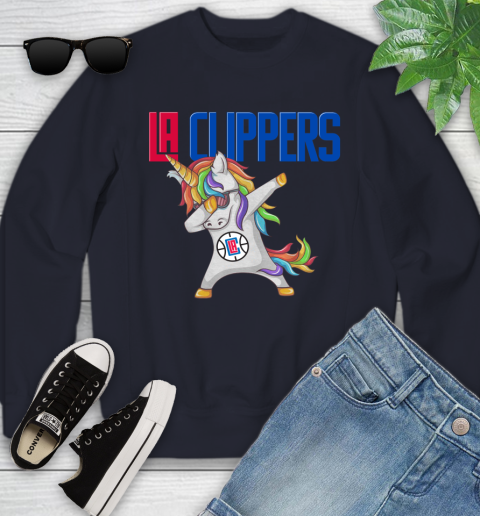 LA Clippers NBA Basketball Funny Unicorn Dabbing Sports Youth Sweatshirt 3