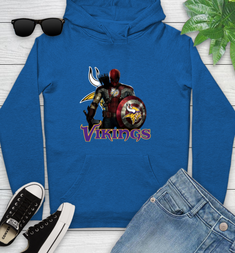 NFL Captain America Thor Spider Man Hawkeye Avengers Endgame Football Minnesota Vikings Youth Hoodie 9