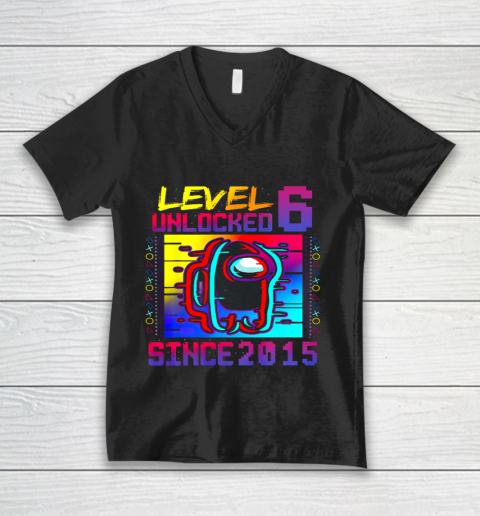 Disstressed Level 6 Unlocked Among With Us 6th Birthday V-Neck T-Shirt