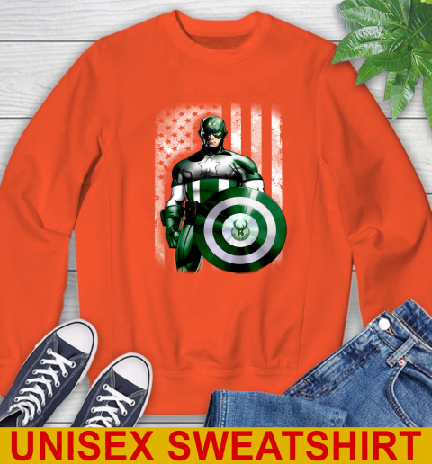 Milwaukee Bucks NBA Basketball Captain America Marvel Avengers American Flag Shirt Sweatshirt 3