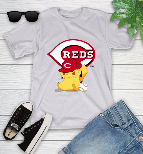 MLB Pikachu Baseball Sports Cincinnati Reds Youth T-Shirt 4