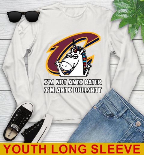 Cleveland Cavaliers NBA Basketball Unicorn I'm Not Anti Hater I'm Anti Bullshit Youth Long Sleeve 12