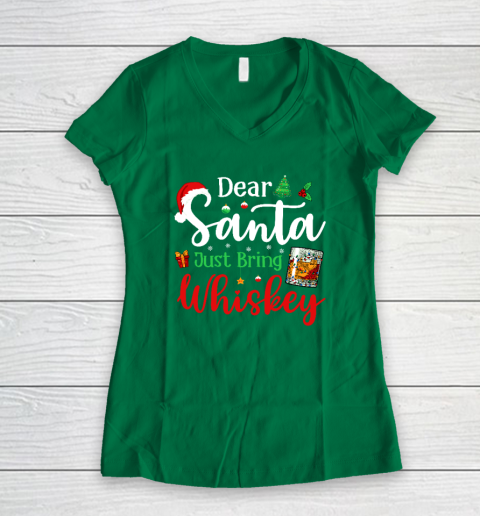 Funny Dear Santa Just Bring Whiskey Christmas Pajamas Women's V-Neck T-Shirt 3