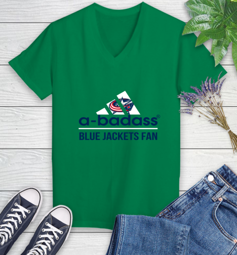 NHL A Badass Columbus Blue Jackets Fan Adidas Hockey Sports Women's V-Neck T-Shirt 5