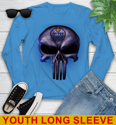 Edmonton Oilers NHL Hockey Punisher Skull Sports Youth Long Sleeve 8