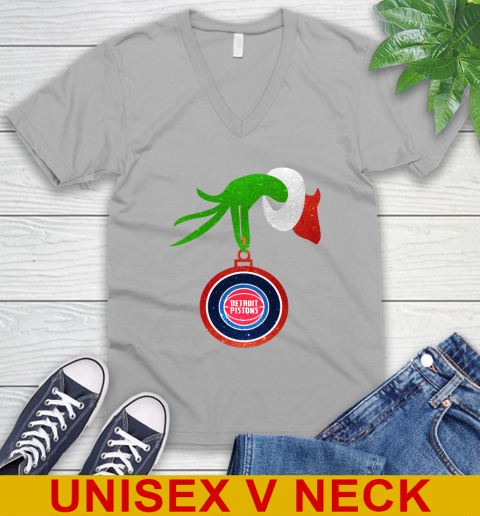 Detroit Pistons Grinch Merry Christmas NBA Basketball V-Neck T-Shirt 4