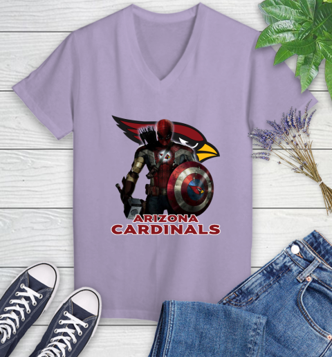 NFL Captain America Thor Spider Man Hawkeye Avengers Endgame Football Arizona Cardinals Women's V-Neck T-Shirt 14