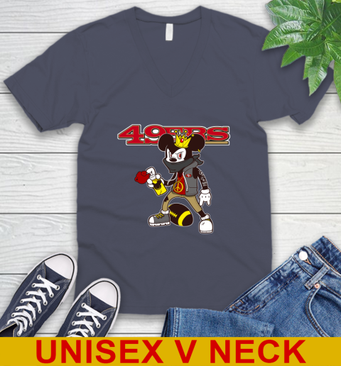 San Francisco 49ers NFL Football Mickey Peace Sign Sports V-Neck T-Shirt 8