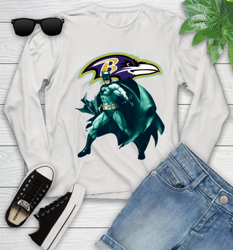 NFL Batman Football Sports Baltimore Ravens Youth Long Sleeve