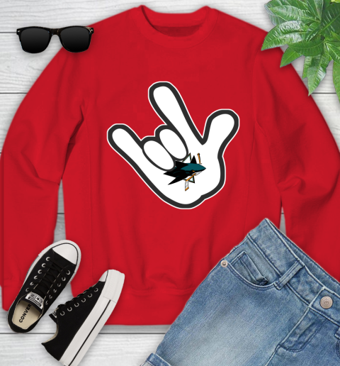 San Jose Sharks NHL Hockey Mickey Rock Hand Disney Youth Sweatshirt 9