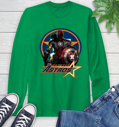 MLB Captain America Thor Spider Man Hawkeye Avengers Endgame Baseball Houston Astros Long Sleeve T-Shirt 7