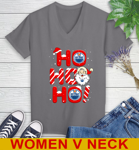 Edmonton Oilers NHL Hockey Ho Ho Ho Santa Claus Merry Christmas Shirt Women's V-Neck T-Shirt 11