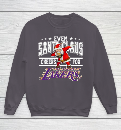 Los Angeles Lakers Even Santa Claus Cheers For Christmas NBA Youth Sweatshirt 5