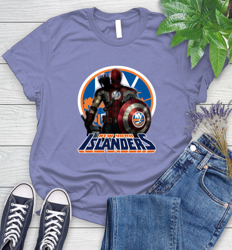 NHL Captain America Thor Spider Man Hawkeye Avengers Endgame Hockey New York Islanders Women's T-Shirt 11