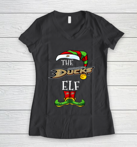 Anaheim Ducks Christmas ELF Funny NHL Women's V-Neck T-Shirt 6