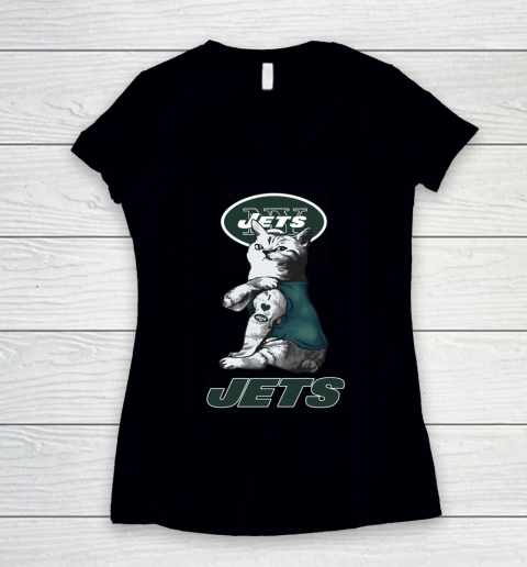 NFL Football My Cat Loves New York Jets Women's V-Neck T-Shirt