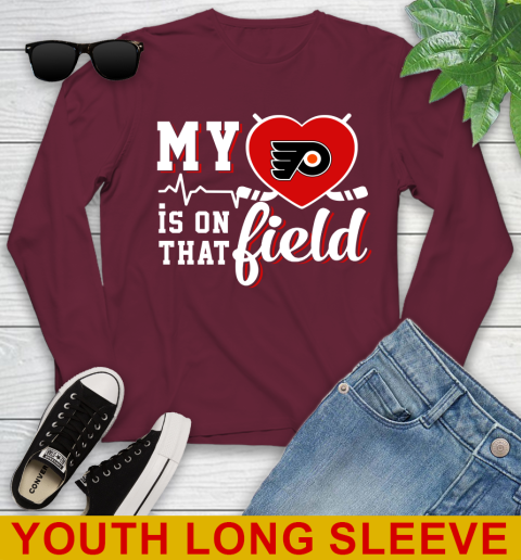 NHL My Heart Is On That Field Hockey Sports Philadelphia Flyers Youth Long Sleeve 6