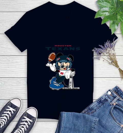 NFL Houston Texans Mickey Mouse Disney Super Bowl Football T Shirt Women's V-Neck T-Shirt 3