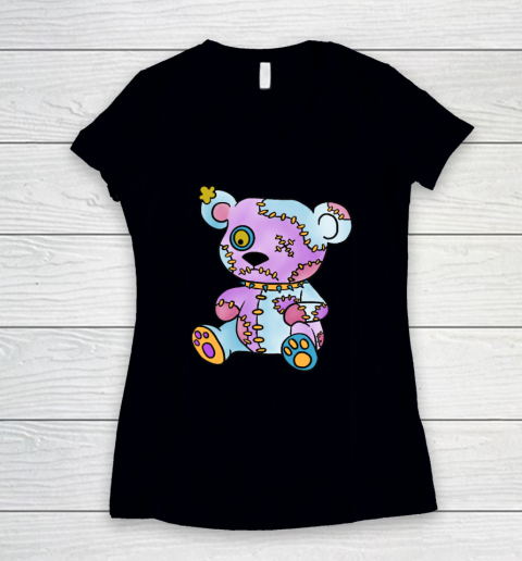 Patchwork Creepy Teddy Bear Voodoo Cute Goth Women's V-Neck T-Shirt
