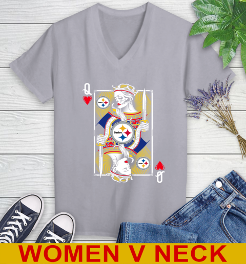 NFL Football Pittsburgh Steelers The Queen Of Hearts Card Shirt Women's V-Neck T-Shirt 4