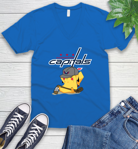 NHL Pikachu Hockey Sports Washington Capitals V-Neck T-Shirt 6