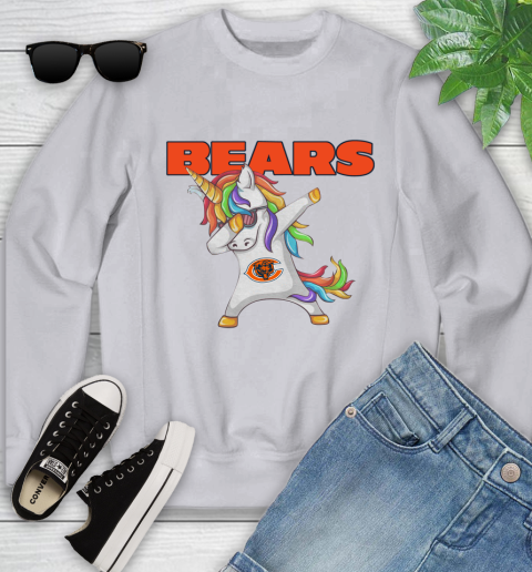 Chicago Bears NFL Football Funny Unicorn Dabbing Sports Youth Sweatshirt 4