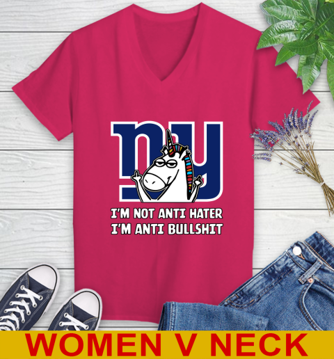 New York Giants NFL Football Unicorn I'm Not Anti Hater I'm Anti Bullshit Women's V-Neck T-Shirt 10
