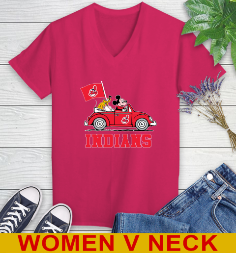 MLB Baseball Cleveland Indians Pluto Mickey Driving Disney Shirt Women's V-Neck T-Shirt 10
