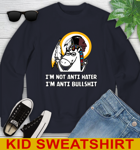 Washington Redskins NFL Football Unicorn I'm Not Anti Hater I'm Anti Bullshit Youth Sweatshirt 3