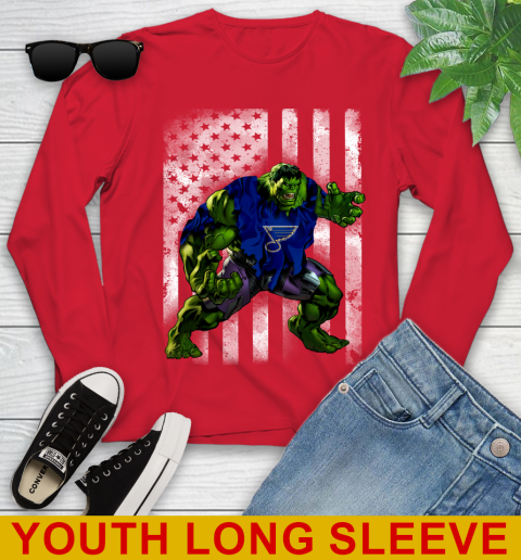 St.Louis Blues Hulk Marvel Avengers NHL Hockey American Flag Youth Long Sleeve 11