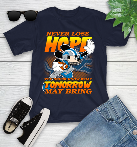 Detroit Lions NFL Football Mickey Disney Never Lose Hope Youth T-Shirt 2