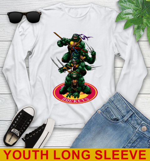 NBA Basketball Houston Rockets Teenage Mutant Ninja Turtles Shirt Youth Long Sleeve
