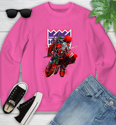 NBA Deadpool Marvel Comics Sports Basketball Sacramento Kings Youth Sweatshirt 7