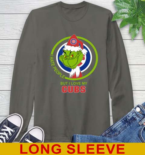 Chicago Cubs MLB Christmas Grinch I Hate People But I Love My Favorite Baseball Team Long Sleeve T-Shirt 8