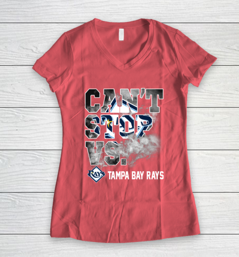 MLB Tampa Bay Rays Baseball Can't Stop Vs Rays Women's V-Neck T-Shirt 4